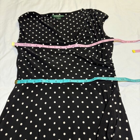 Lauren Ralph Lauren Women’s Black & White Polka Dot Faux Wrap Midi Dress, Size 8 - Picture 10 of 12